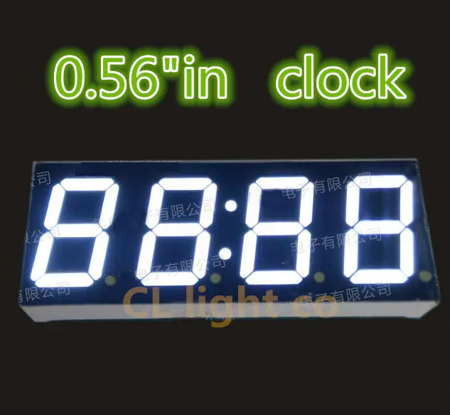 Белый 0 56 &quot0 56in часы со светодиодным дисплеем дюйма 7 семи сегментов 4 битная