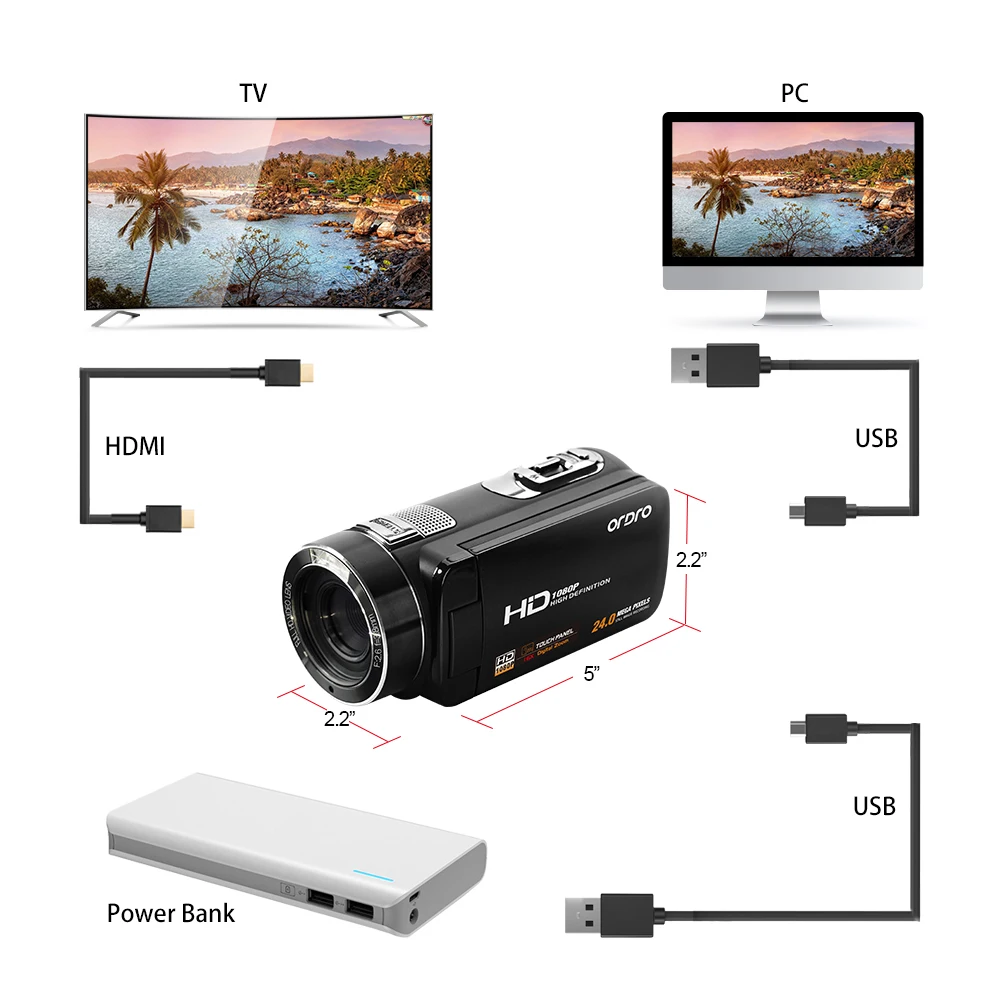 Ordro цифровая видеокамера HDV Z18 Plus 1080P FHD с 0.39X супер широкоугольным объективом и 12X