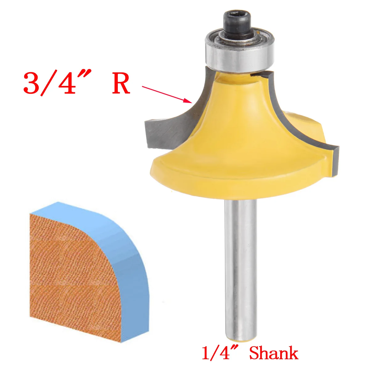 

1/4" Shank 3/4" Radius Round Over Edging Router Bit Woodworking Milling Cutter Cutting Tool Wood Drilling for Power Tools