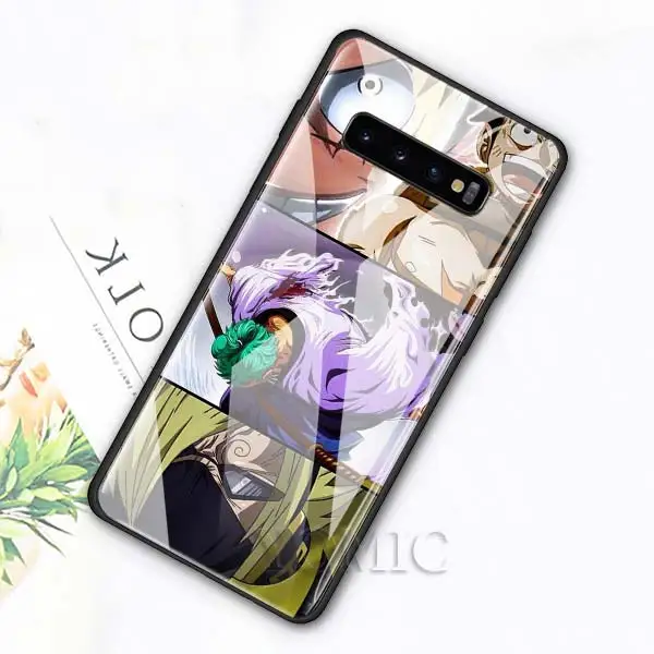 002 Чехол из закаленного стекла для samsung Galaxy S10e S10 S8 S9 Plus Note 9 10 A50 A70, чехол для телефона с Аниме one piece Luffy Zoro, роскошное стекло - Цвет: 002