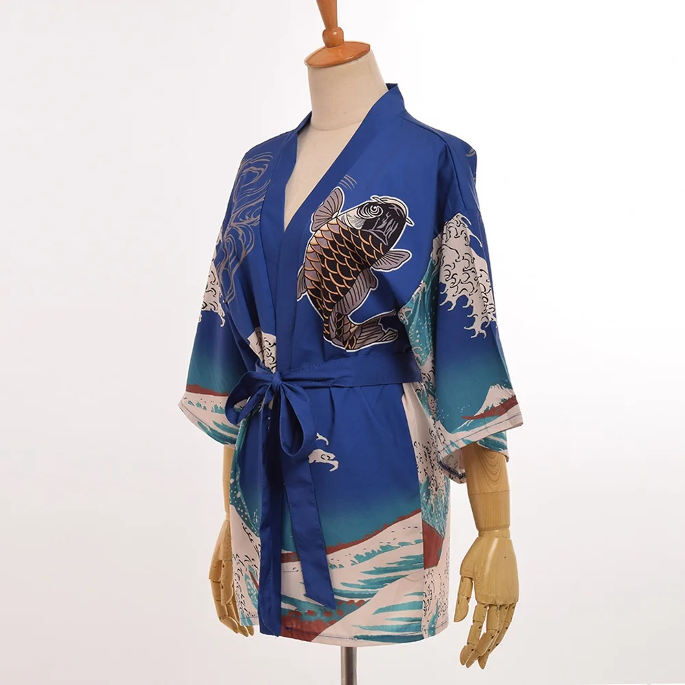 Рубашка кимоно в стиле Харадзюку с принтом морской волны|loose shirt|kimono topprint kimono |