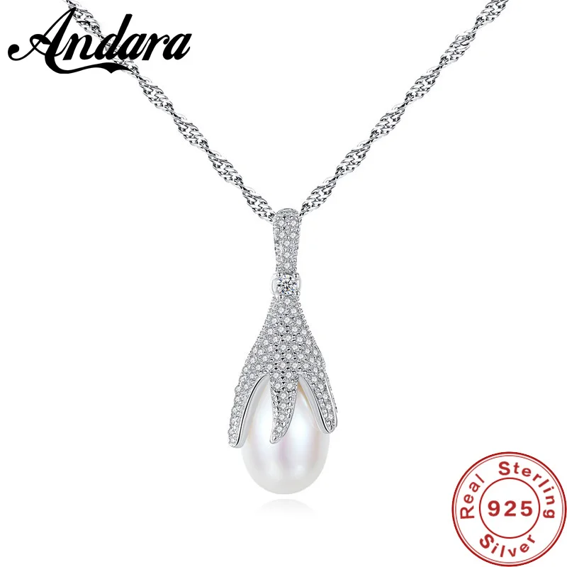 

Solid Silver S925 Necklace Fashion Six Claw Freshwater Pearl Pendant For Women Party Jewelry