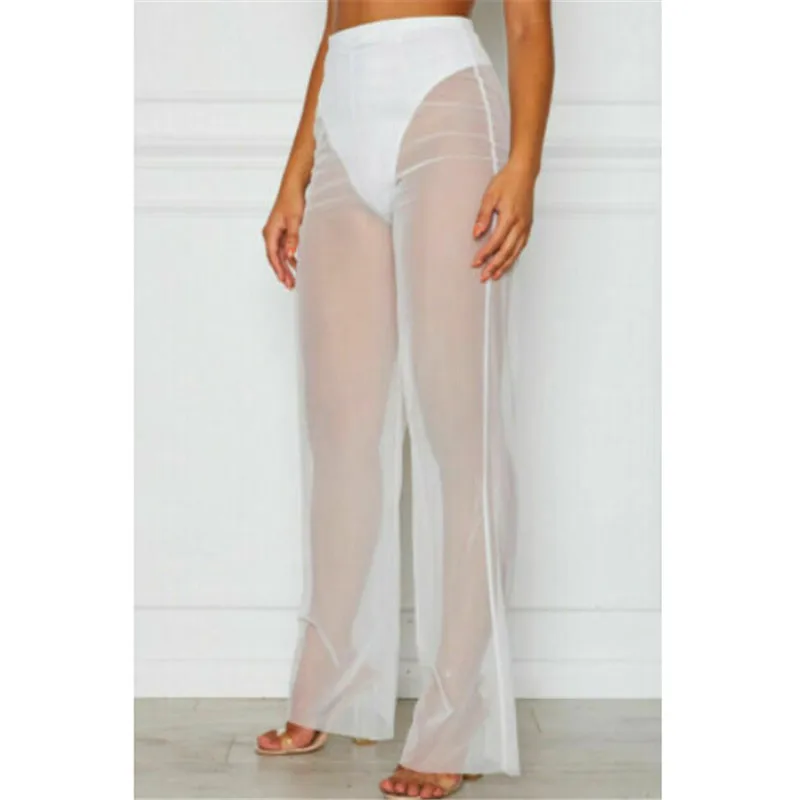 Новые пикантные женские пляжные сетчатые брюки 2019 дюймов с широкими штанинами