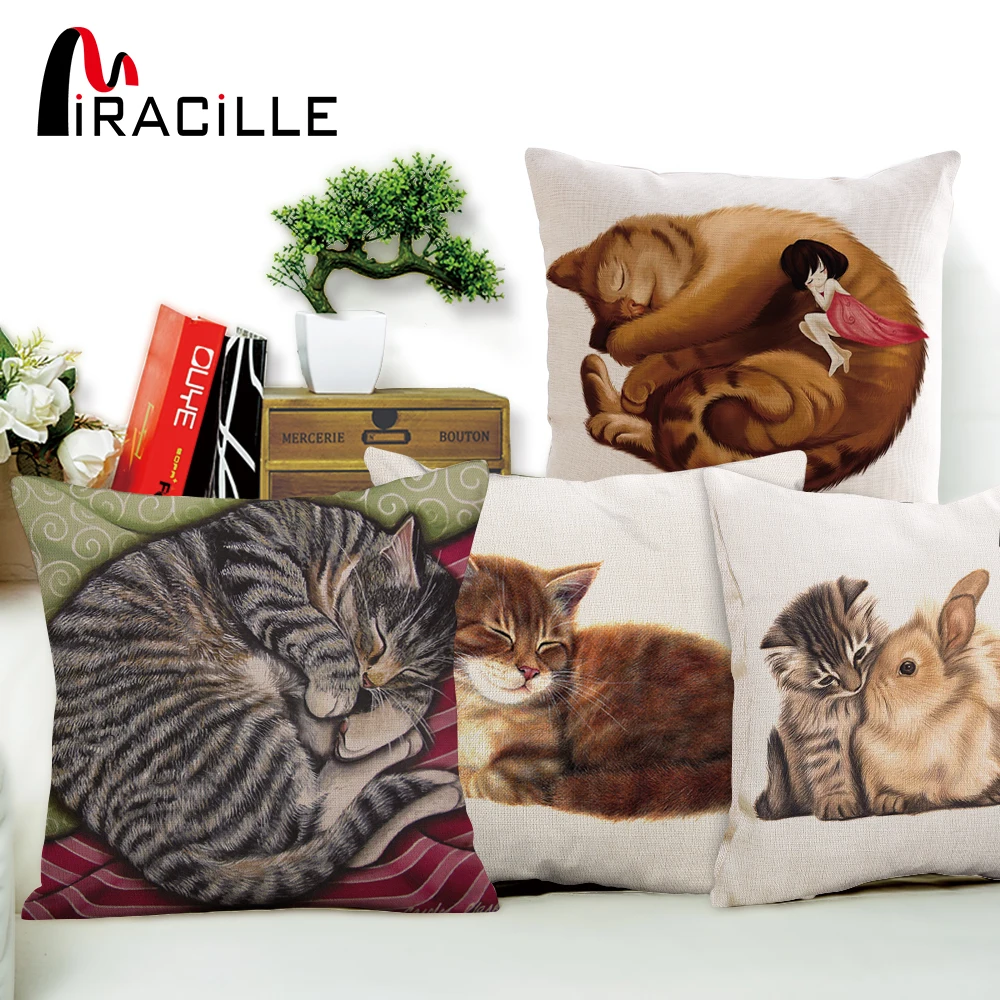 Miracille хлопок лен квадратный 18 дюймов мультяшный милый спящий свернутый Кот