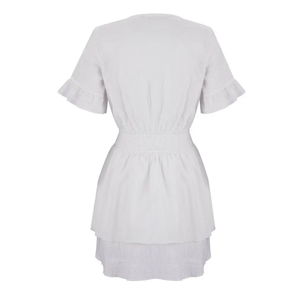 Женское летнее Короткое мини-платье Boho вечернее пляжное платье белое