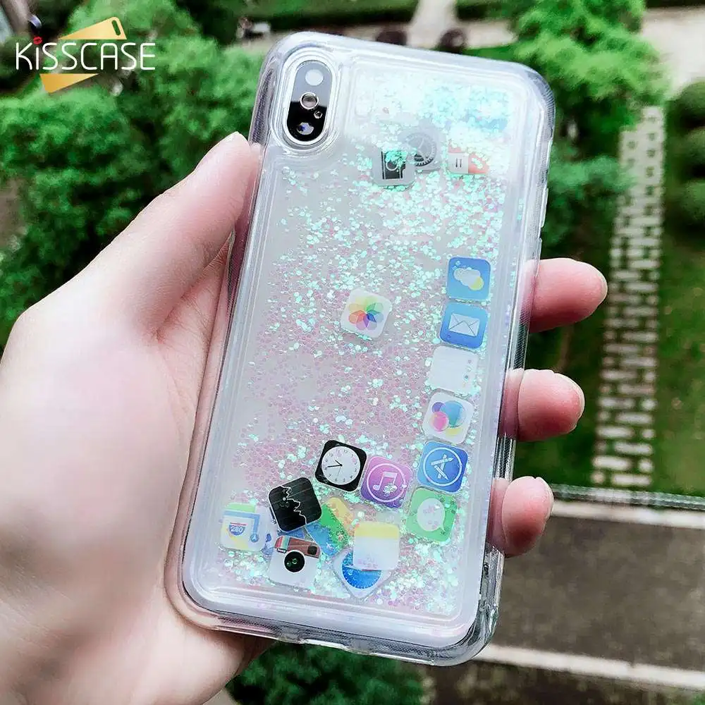 KISSCASE Quicksand Phone Case For iPhone 7 8 X XS MAX XR 6 6S Plus Glitter Liquid Hard PC Coque |