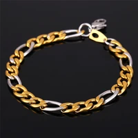 bracelet men jewelry stainless steel gold color fashion jewelry new width 8mm 21cm figaro chain bracelets gh918