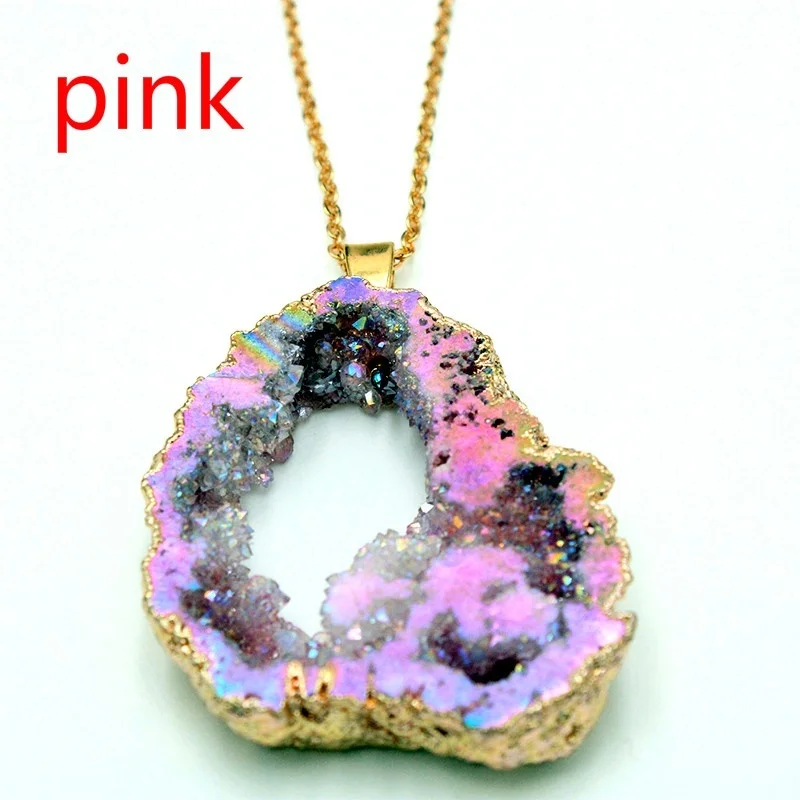Новый модный геометрический естественный неправильной формы Rock Druzy Stone ожерелье