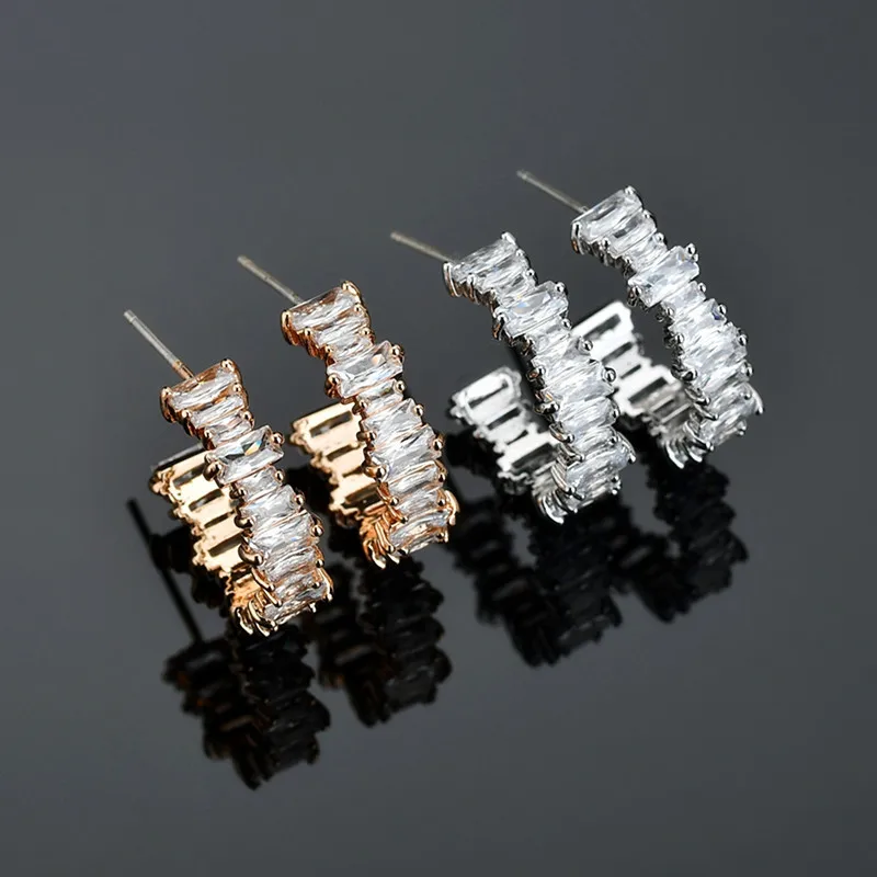 

choucong 925 sterling silver Baguette Earring Trendy Fashion AAA Cubic Zirconia T Stone Hoop Earrings For Women Accessories