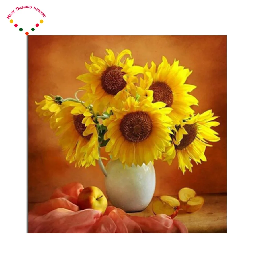 

Алмазная картина, набор для алмазной живописи, искусственная роспись, полная круглая diy ваза, Подсолнух, алмазная живопись