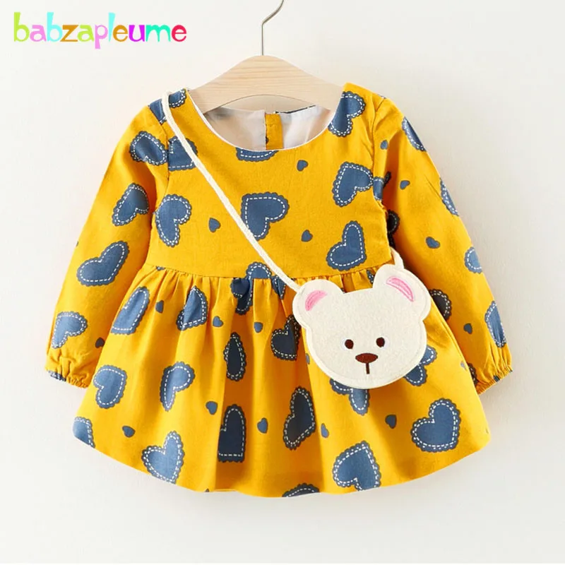 

Spring Autumn Baby Girls Dresses Clothes Cartoon Cute Cotton Long Sleeves Newborn Princess Dress+Bag Infant Clothing Sets BC1637