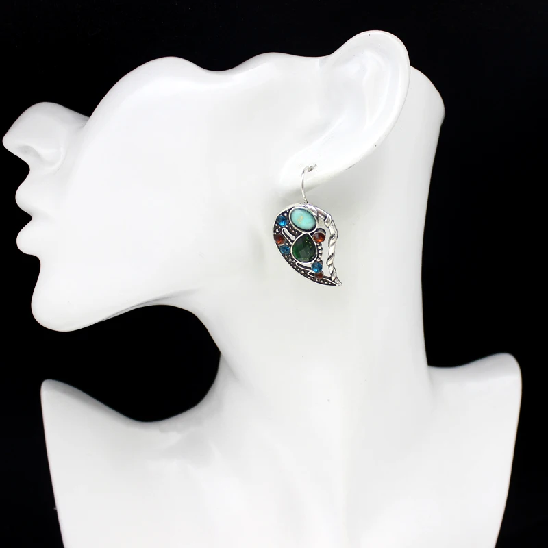 GDHY Hollowing Heart-shaped Pendant Earrings Inlaid With Natural Coloured Stone Two Valves Heart Drop Jewelry | Украшения и