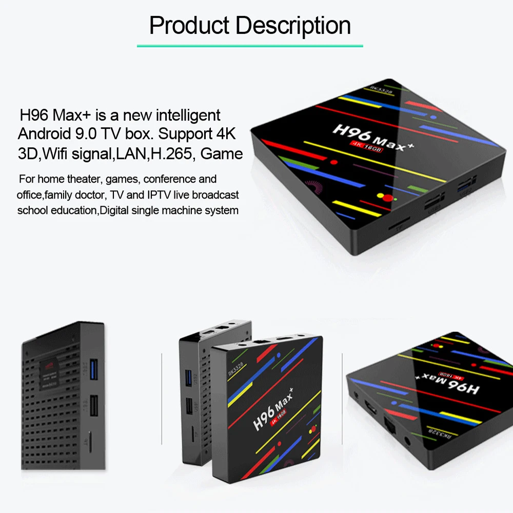 Android 9.0 TV Box H96 MAX Plus Smart Set top Rockchip RK3328 Dual 5G Wifi 2GB RAM 16GB ROM USB 3.0 H.265 4K Media Player | Электроника