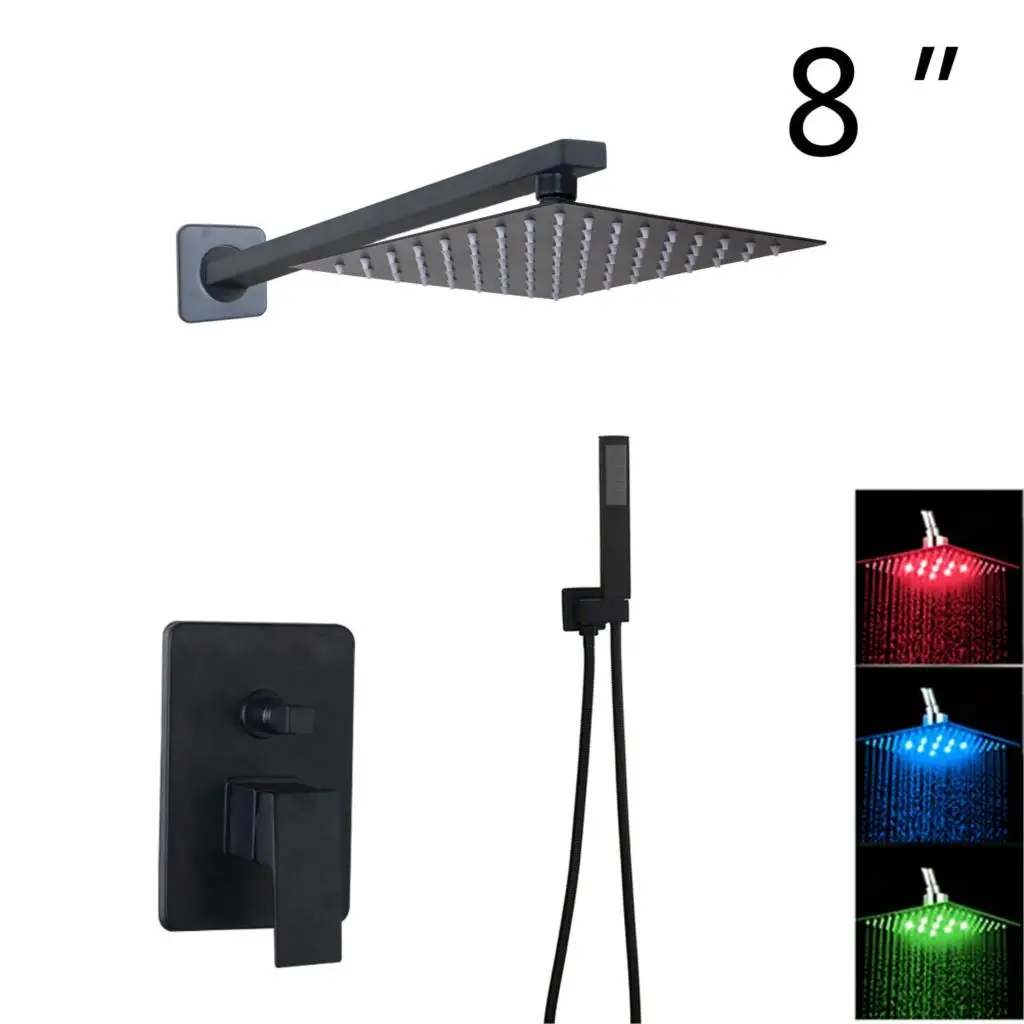 led 8inch shower set KEMAIDI ванная комната 2-way светодиодный смеситель для душа набор черный 3-функции 8 12 16 светодиодный смеситель для душа с дождевой насадкой ручные смесители для душа - Цвет: led 8inch shower set