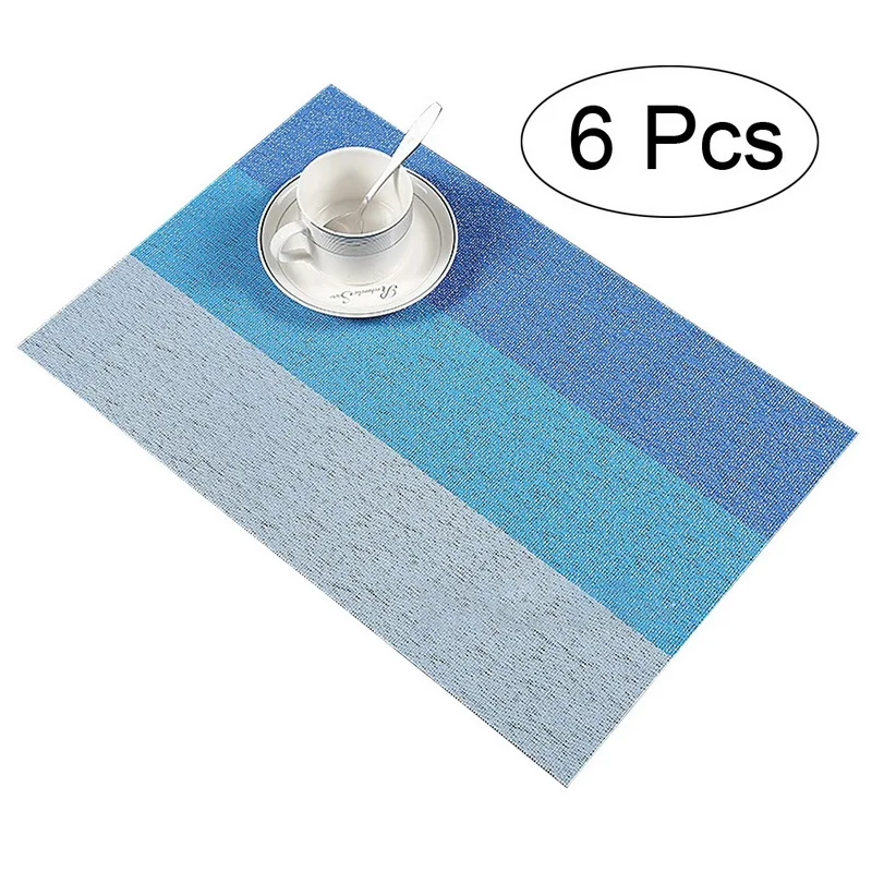 6pcs blue 6 шт./компл. ПВХ моющиеся салфетки для обеденного стола грязестойкие чаши колодки подставки для стола тканевый коврик домашние инструменты - Цвет: 6pcs blue
