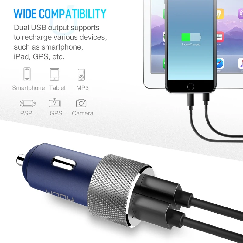 ROCK QC 3 0 Автомобильное зарядное устройство 5 в 4 А двойной USB быстрая зарядка для iphone