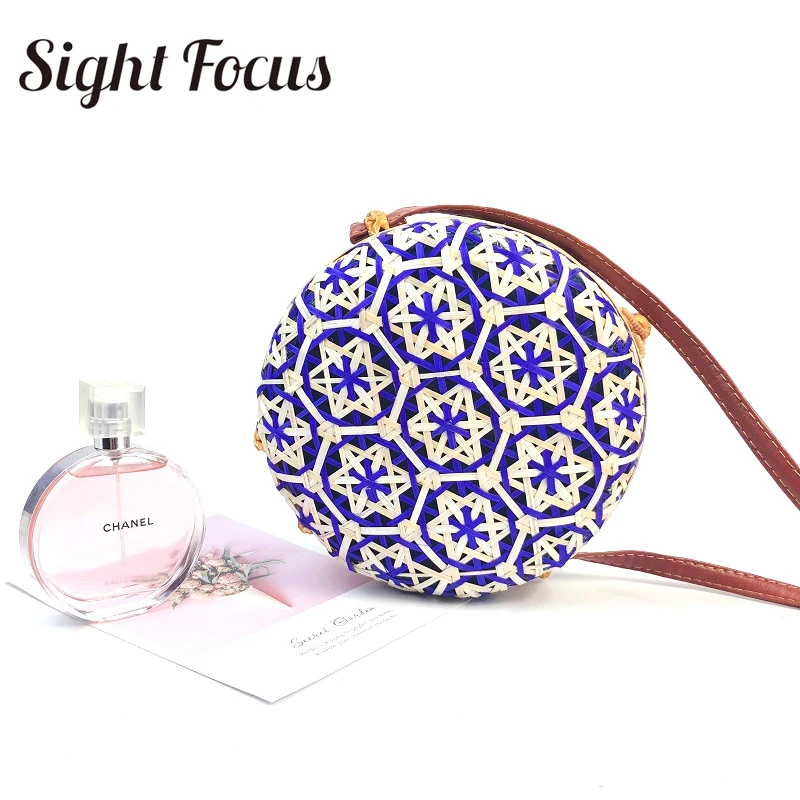 Круглая соломенная сумка из ротанга Sight Focus ручная работа Бамбуковая Боковая