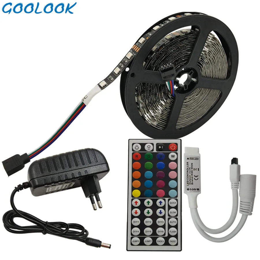 Светодиодный светильник RGB 5050 SMD 5 м 10 м RGB светильник IP20 светодиодный гибкий Скотч+ ИК пульт дистанционного управления+ светодиодный блок питания 12 В