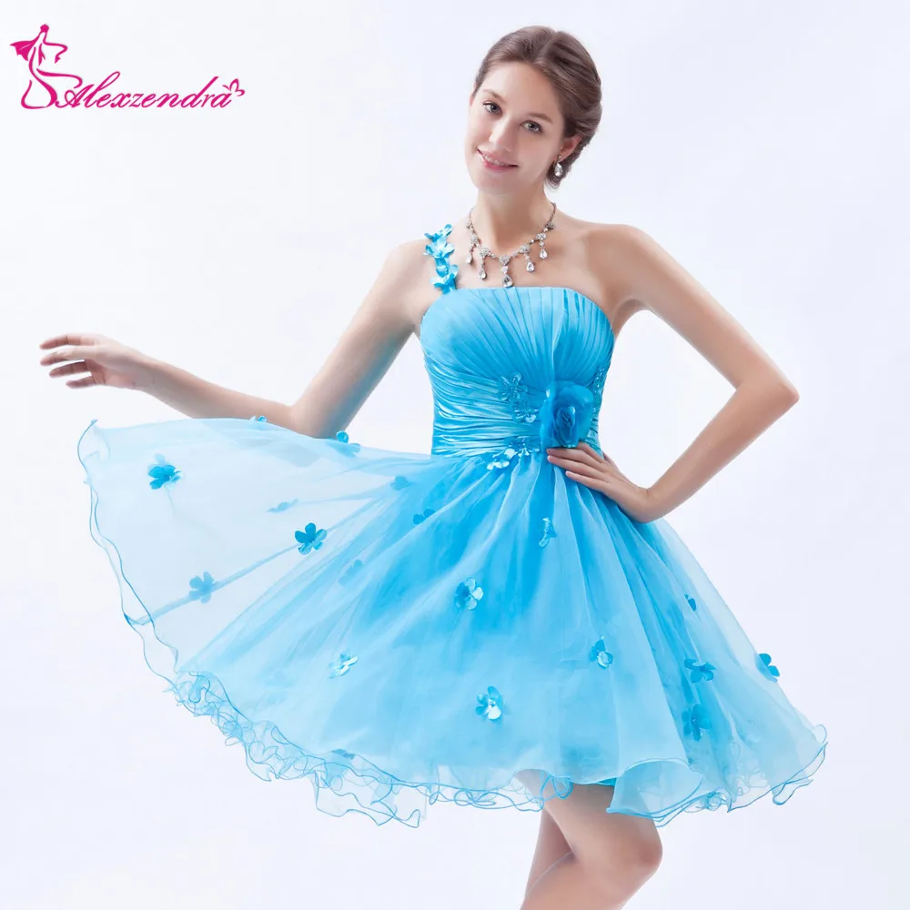 

Alexzendra Sky Blue Mini Short One Shoulder Prom Dresses 2018 A Line Simple Party Dress Plus Size