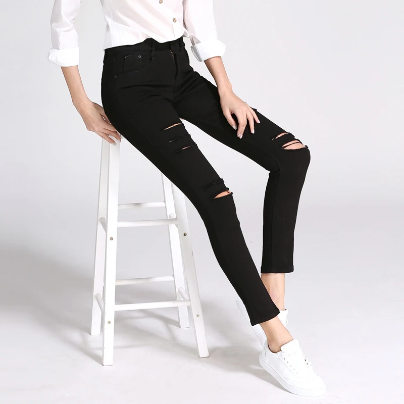 Женские джинсы карандаш Alien Kitty черные с дырками на осень 2019|pencil jeans women|jeans womanpencil |