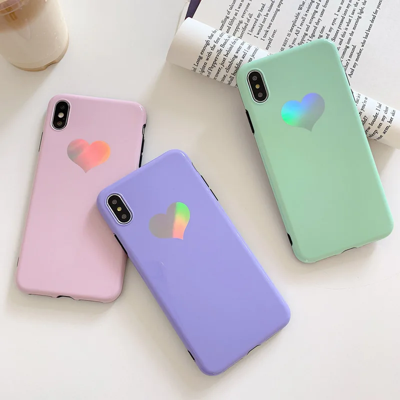 Lovebay Love Heart Laser чехол для телефона iPhone X XS XR Xs Max карамельный цвет мягкий IMD простой 6