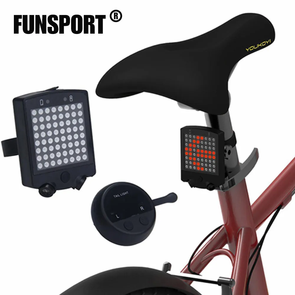 FUNSPORT 64 LED USB Rechargeable Bike Taillight Bicycle Rear Light Wireless Remote Controll Turn Signal 3 Modes | Спорт и