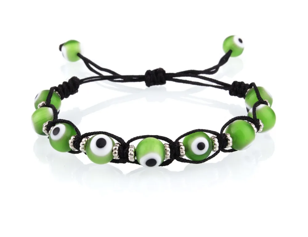 Round Evil Eye Glass Beads Macramed Bracelet For Woman Man Femme Blue Greece Black Thread Adjustable Protection Jewelry Gift | Украшения и