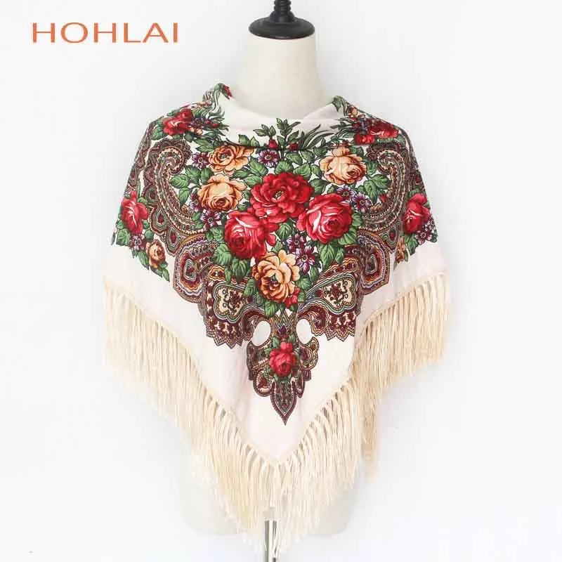 18 Luxury Brand Winter Russian Fringe Big Scarves Floral Printed Scarf Shawl Gift Cotton Lady Warm Square Wrap Sunshade Scarves - Цвет: 18