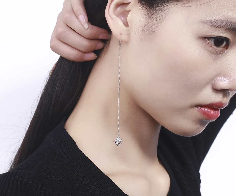 Полный Круглый AAA CZ Циркон мяч Link Rose Gold Цвет длинной цепочкой падение серьги нити через Серьги для Для женщин Обувь для девочек ювелирные изделия aros