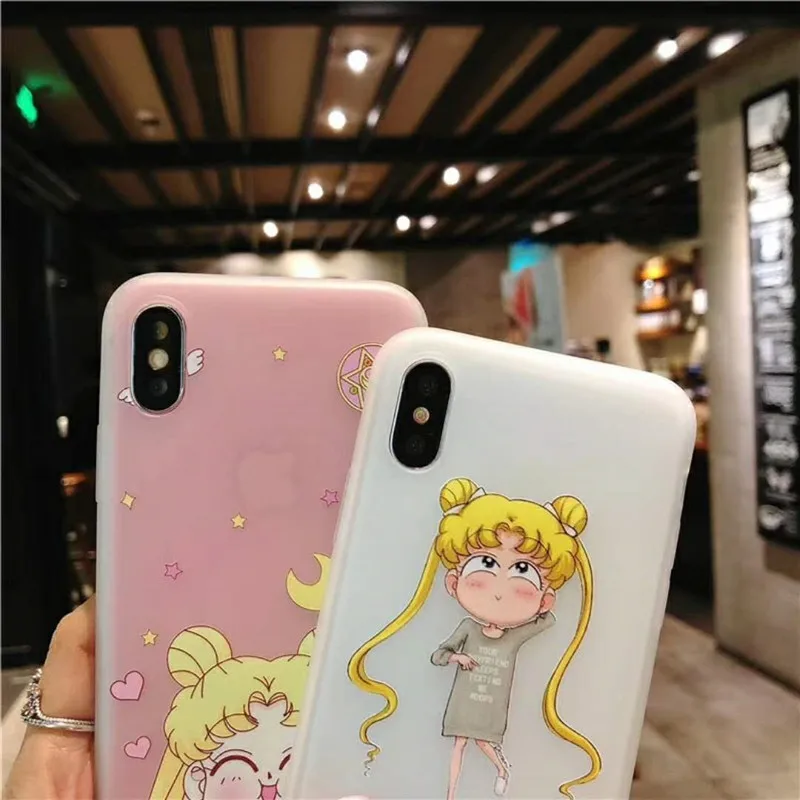 Мягкий чехол для iPhone X XR XS MAX 8 7 6s Plus с рисунком Капа милый Сейлор Мун девушка желтый