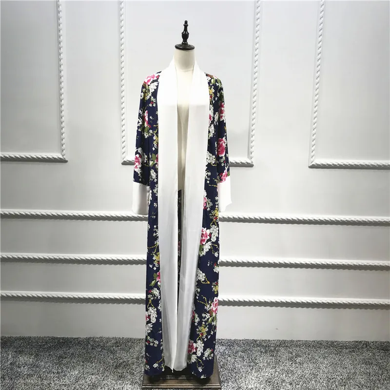 Платье кимоно с цветочным принтом Abaya мусульманское платье хиджаб для женщин в