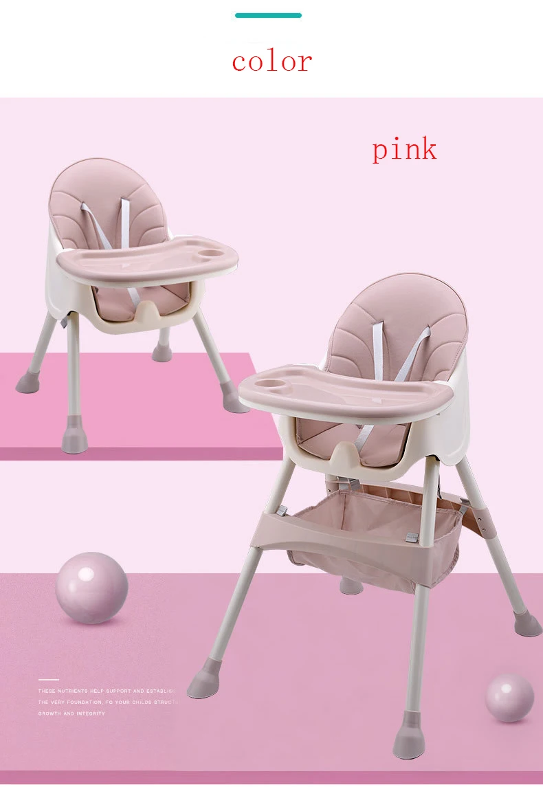 PP Material Safety Children's Dining High Chair Adjustable Foldable Seat Multi-function Portable Baby Feeding Chair For Babies
