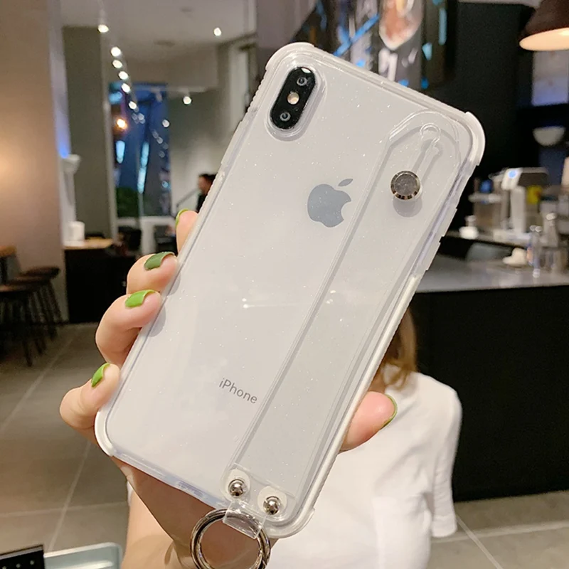 Two-color glitter wristband bracket mobile phone shell four corners all-inclusive anti-fall soft for iphone XS Max XR X |