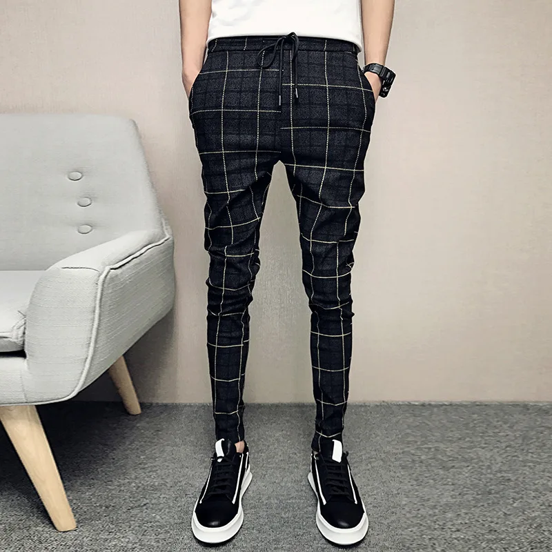 

ICPANS 2019 New Formal Dress Trousers Men Slim Fit British Plaid Mens Suit Pants Fashion Summer Office Business Trousers Male