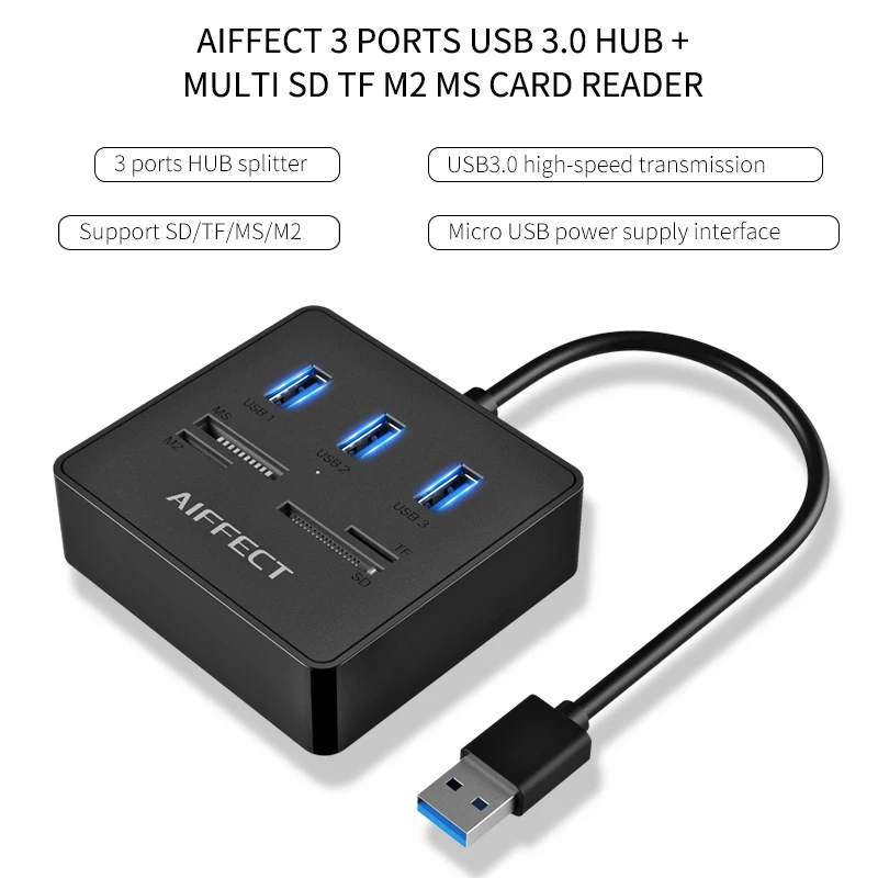 AIFFECT высокое Скорость 3 Порты USB разветвитель 0 концентратор конвертер с TF SD M2 MS Card