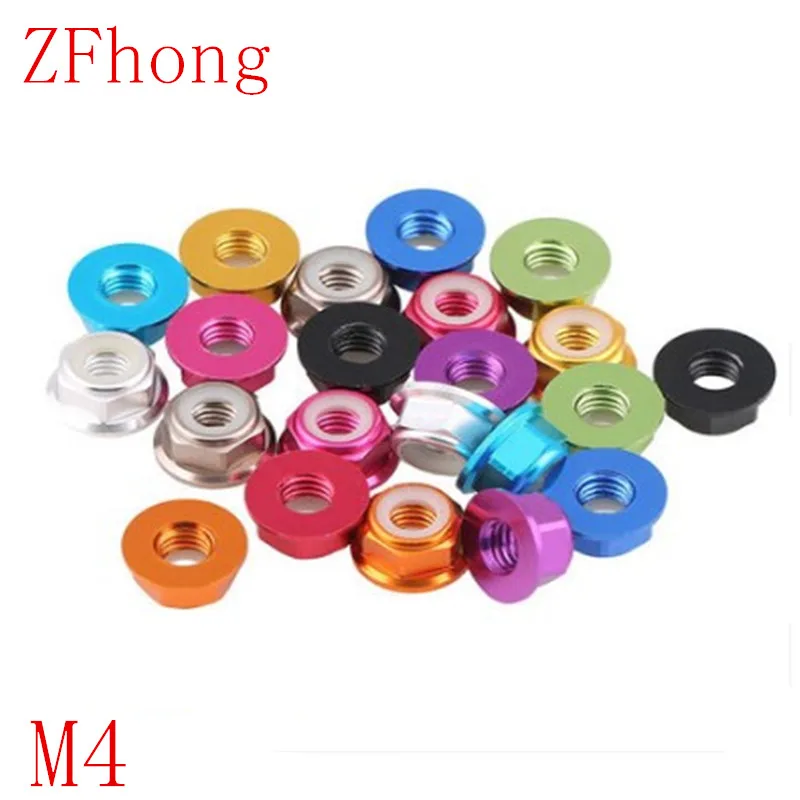 

10PCS M4 colourful Aluminum Alloy Flange Nylon Insert Lock Nut Self-Locking Nut