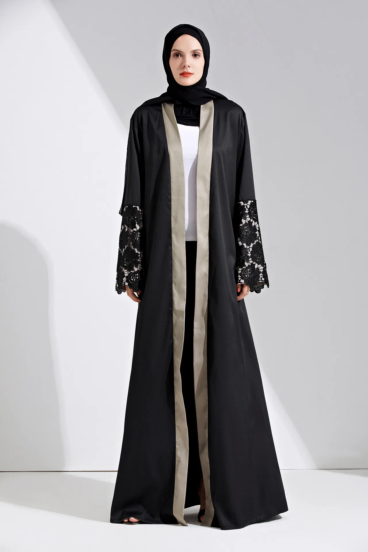 Рамадан черный Открытый abaya Дубай Турецкая индейка Бангладеш Болеро