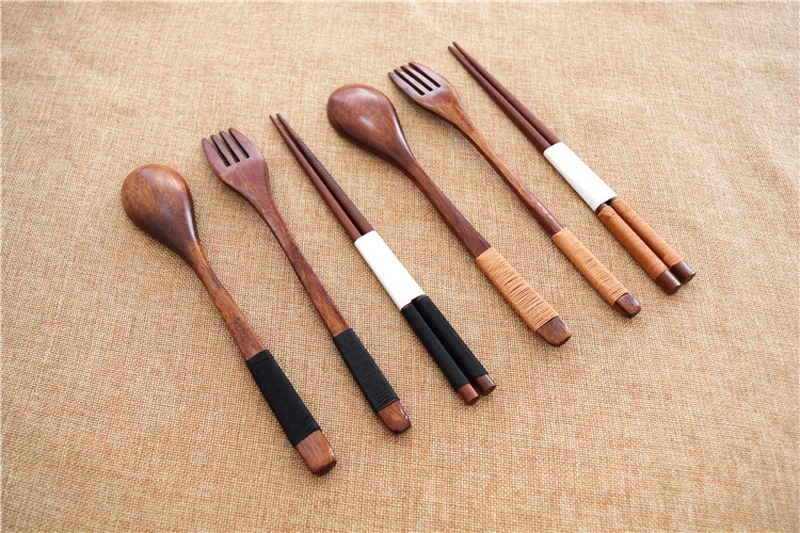 Tofok 3pcs Spoon Fork Chopstick Dinnerware Set Cutlery Wrapped Wire Handmade Tableware Chinese Japanese Kitchen Accessories Gift
