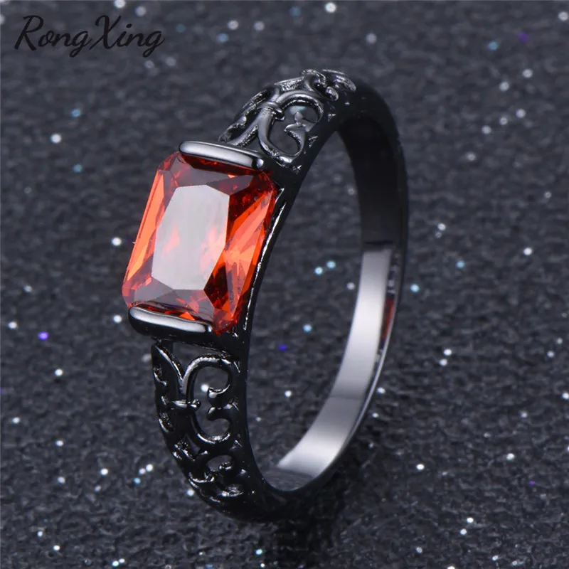 RongXing античные полые прямоугольные кольца для мужчин и женщин с красным/зеленым