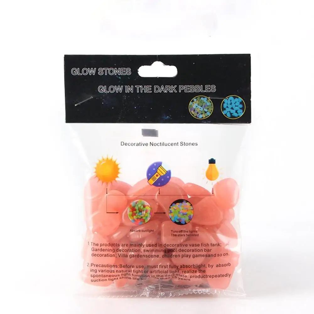 light orange 50 шт. искусственный цвет светящийся камешек флуоресцентный камень сияющий камень Полный английский мешок упаковка Аквариум Ландшафтный - Цвет: light orange