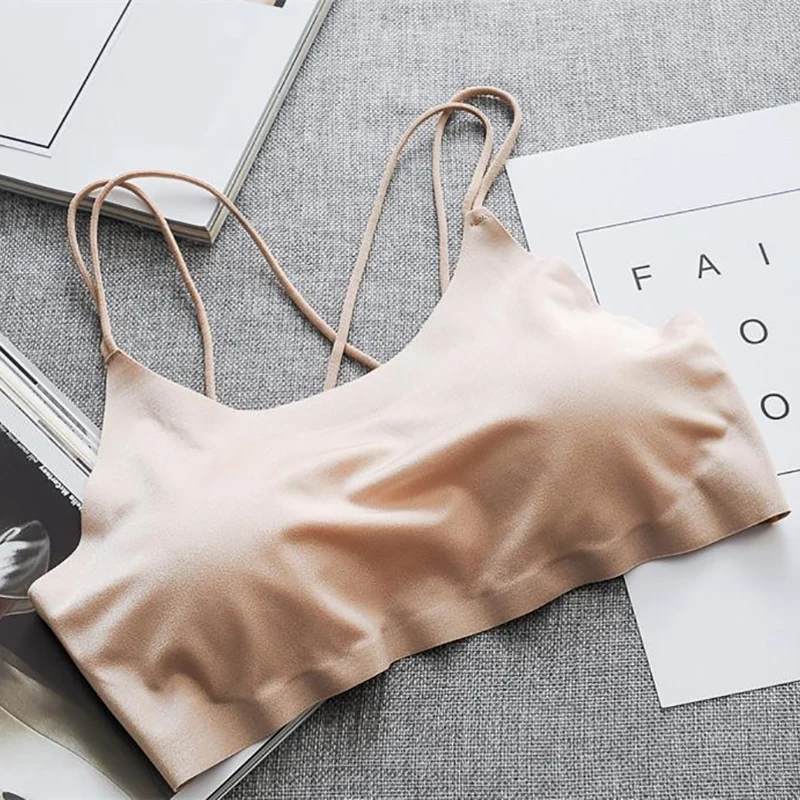 Zingirl Casual Slim Soft Ice Silk Basic Bra Bralette Women Wireless Brief Tub Brassiere Small Strap Padded Intimate Lingerie | Женская