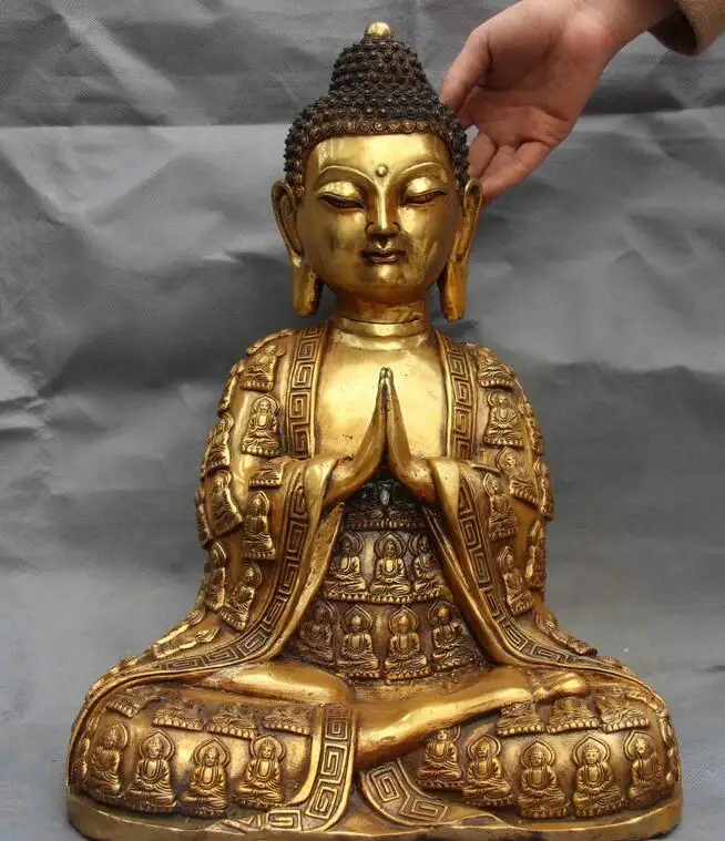 Буддизм храм Медь бронзовая позолота Шакьямуни Амитабха Rulai статуя бога Будды -