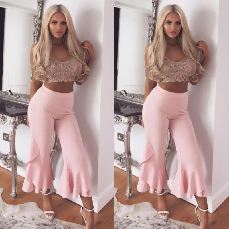 Новые модные женские брюки Капри с высокой талией и оборками повседневные летние