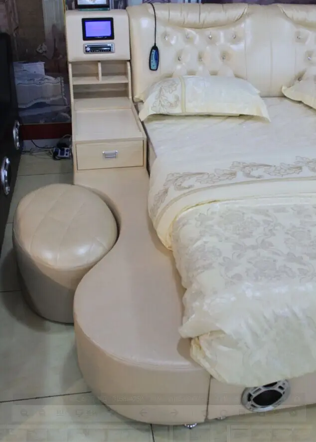 Koop Echt Lederen Bed Tv Zachte Bedden Slaapkamer Camas Lit Muebles De Dormitorio Yatak Mobilya Quarto Massage Speaker Bluetooth