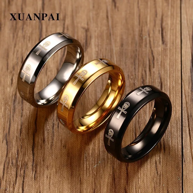 XUANPAI Anka Cross мужское кольцо Древние ювелирные изделия из Египта золотой черный