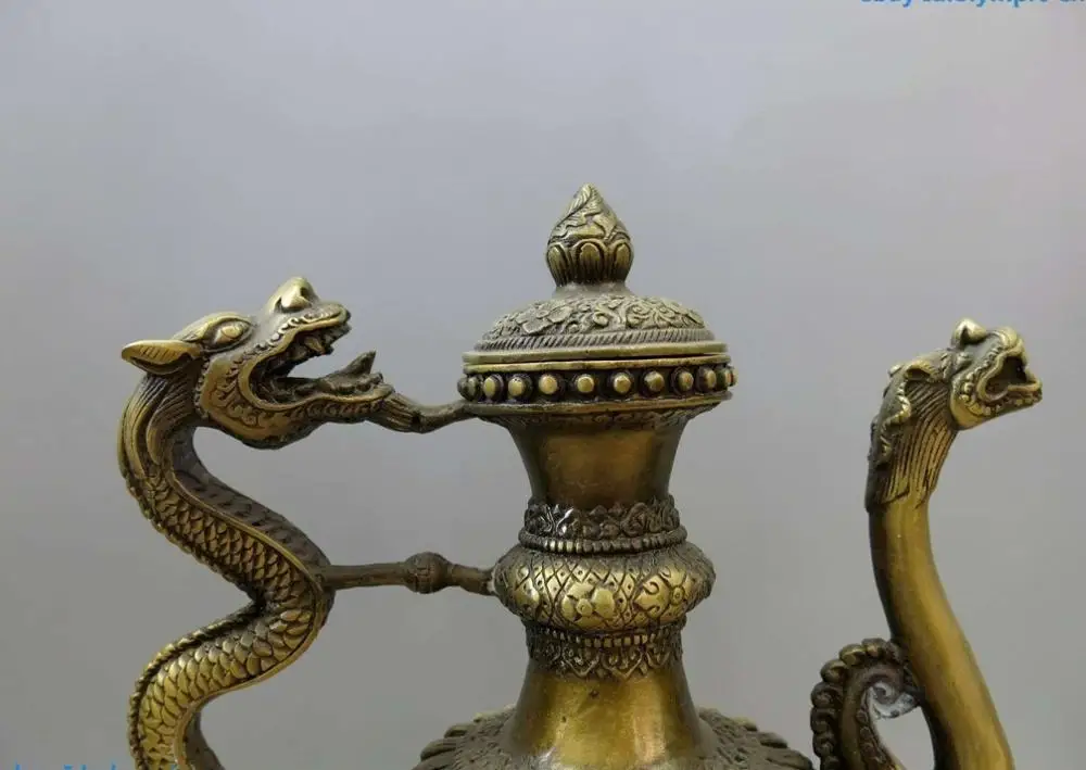 12 &quotКитайская латунная медная резная фигурка в виде головы Будды и дракона