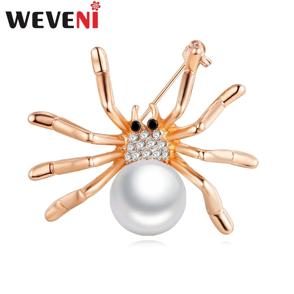 WEVENI горный хрусталь имитация жемчуга брошь в виде паука для женщин насекомое