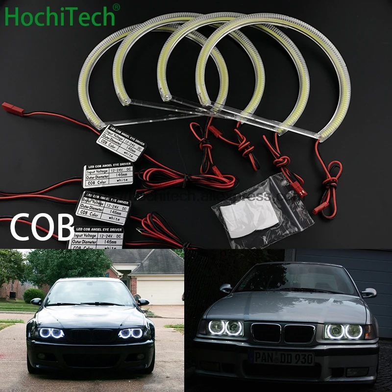 HochiTech For BMW E36 E38 E39 E46 3 5 7 Series Xenon Headlight car styling Ultra Bright White LED COB Angel Eye Halo Light | Автомобили и