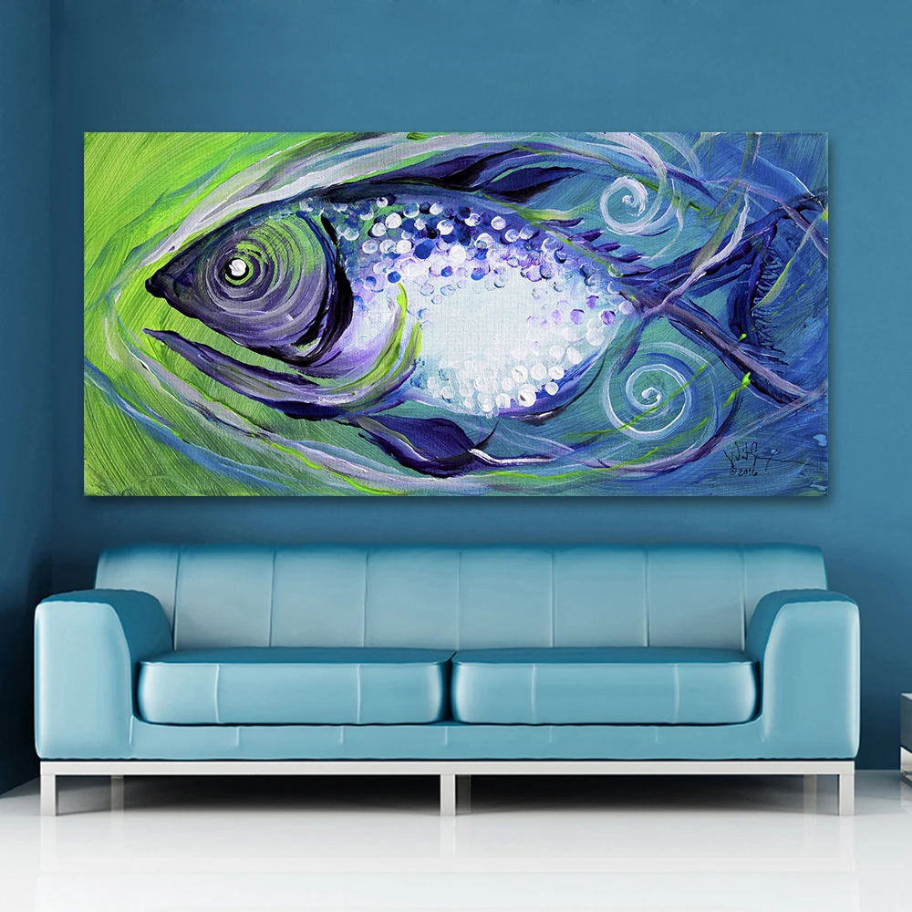 HDARTISAN Абстрактная живопись животных Средний Холст Искусство плавание фиолетовая