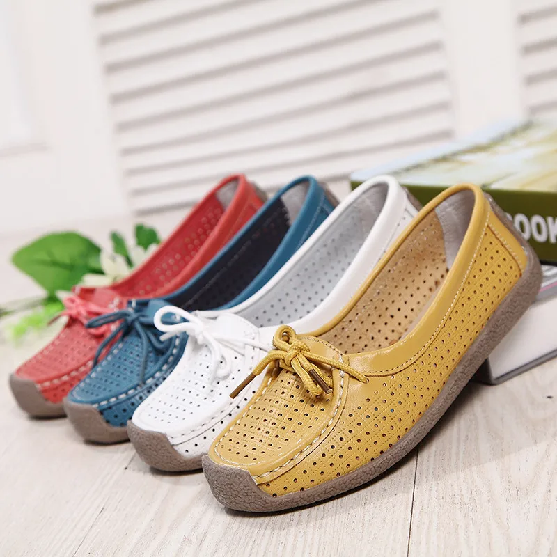 PINSEN 2020 Summer Women Flat Shoes Woman Genuine Leather Ladies Cutout Loafers Lace Up Ballet Flats Oxford Boat | Обувь